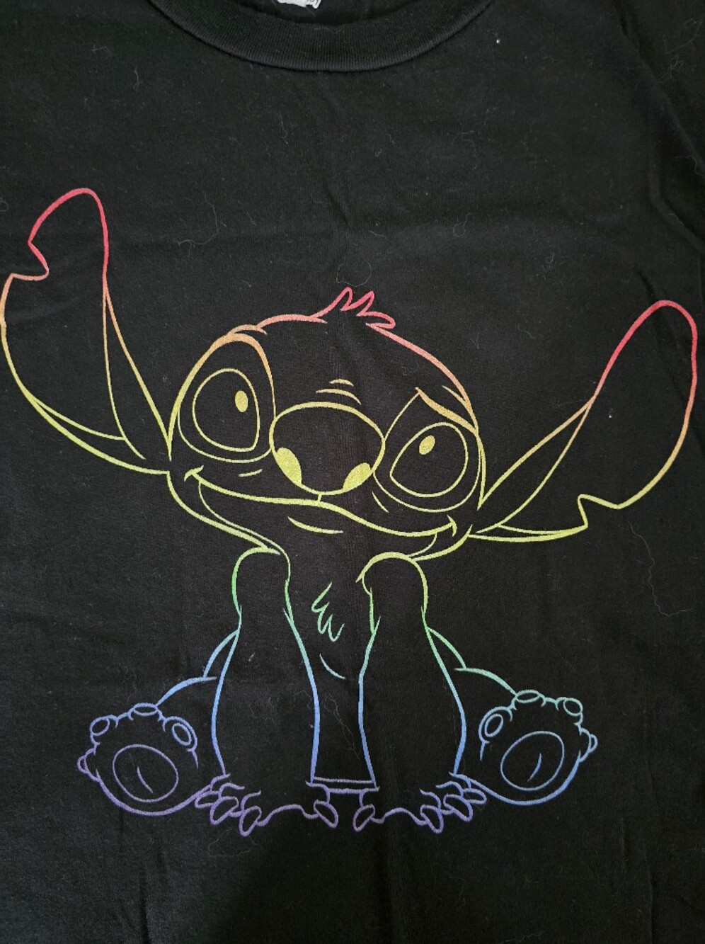Mens Black Tee with Rainbow Stitch Outline Character